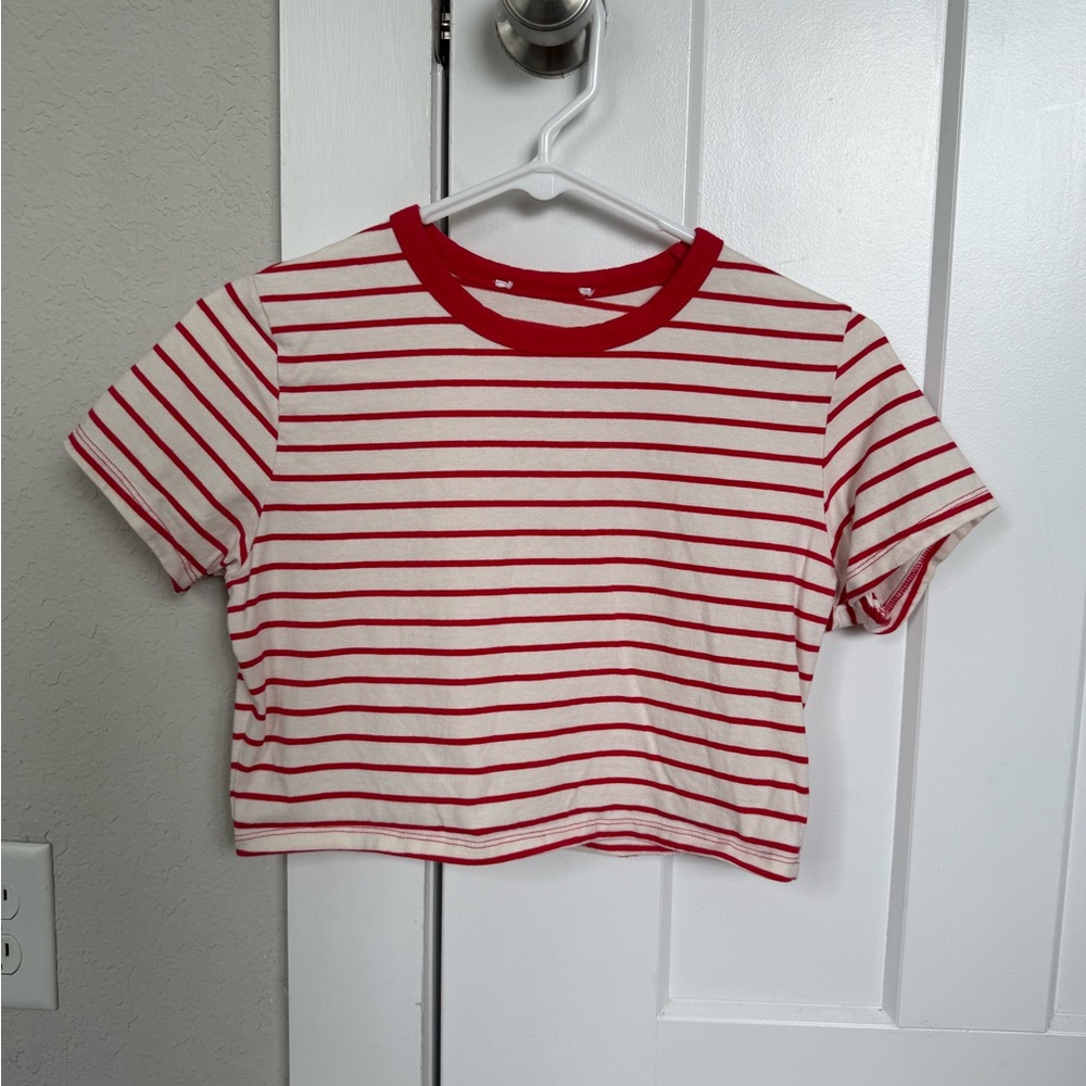 Cotton On Red and White Striped Crop Top